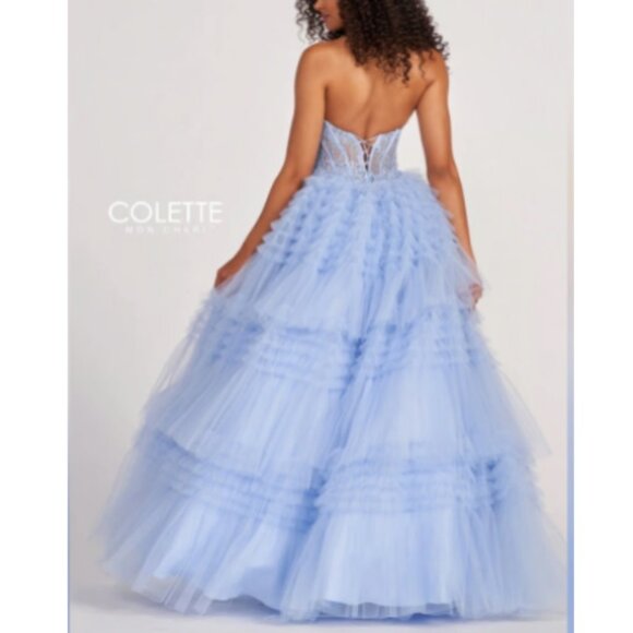 Colette by Mon Cheri Size 6-8 Periwinkle Corset Tulle Ball Gown - Picture 3 of 9